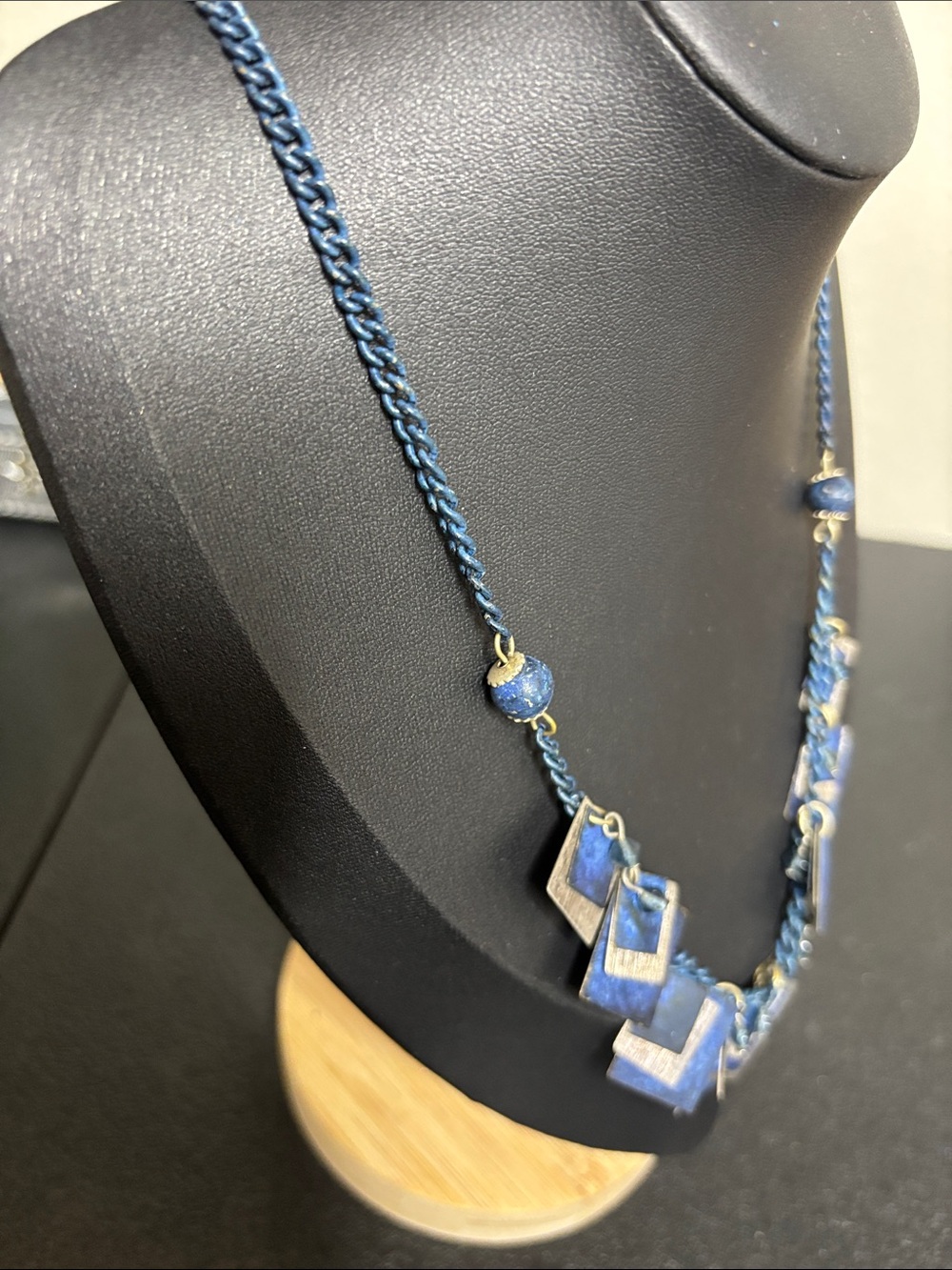 Brutalist Metal Blue Layered Geometric Pendant Necklace - Unbranded - Picture 5 of 7